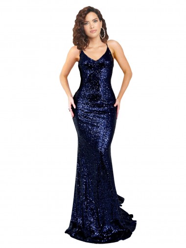 Mermaid V-Neck Low Back Long Formal Sequin Bridesmaid Dress / Prom Dress for Sale