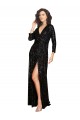 Deep V-Neckline Full Back Long Sleeves Sparkling Formal Sequin Bridesmaid Dress / Prom Dress with High Slit for Sale