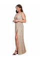 Deep V-Neck Sleeveless Sparkling Formal Sequin Bridesmaid Dress / Prom Dress with Draped Cowl Back for Sale
