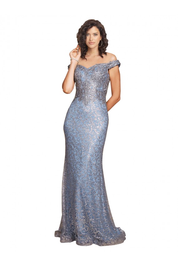Off the Shoulder Sweetheart Neckline Formal Sequin Bridesmaid Dress / Prom Dress with Thigh High Slit for Sale