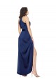Full Length High Neck Wrap Formal Silky Satin Bridesmaid Dress / Prom Dress with Waist Tie for Sale