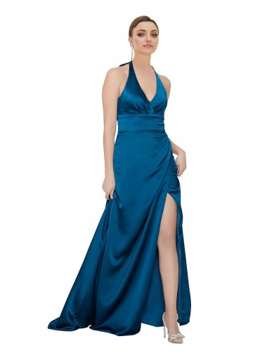Halter Neck Formal Silky Satin Bridesmaid Dress / Prom Dress for Sale
