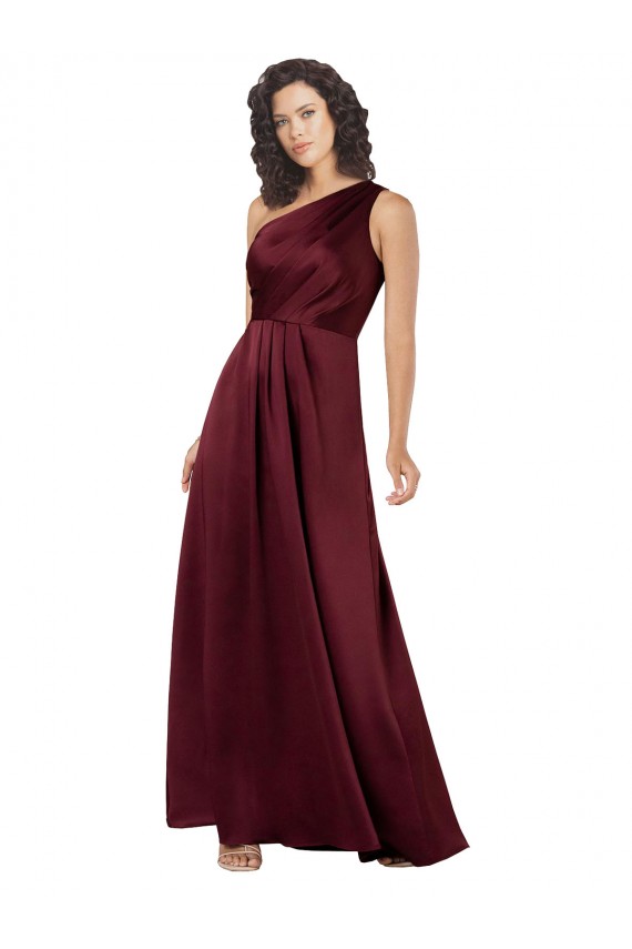 One Shoulder Formal Silky Satin Bridesmaid Dress / Prom Dress with Subtle Pleats for Sale