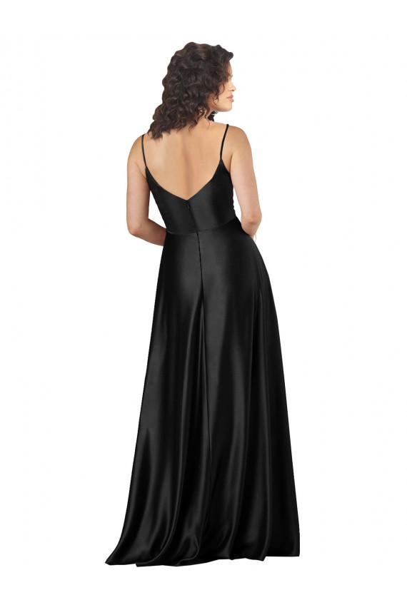 Full Length V-Neckline Formal Silky Satin Bridesmaid Dress / Prom Dress with Full Skirt for Sale