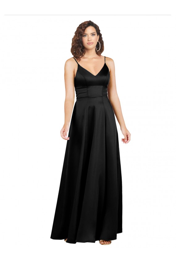 Formal Silky Satin Floor-Length Long Bridesmaid Dress / Prom Dress with V-Neckline for Sale