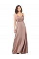 Subtle V-Neckline Formal Silky Satin Bridesmaid Dress with Front Button Detail for Sale