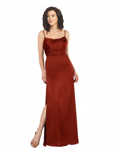 Floor-Length Formal Silky Satin Bridesmaid Dress / Prom Dress with Skirt Slit for Sale