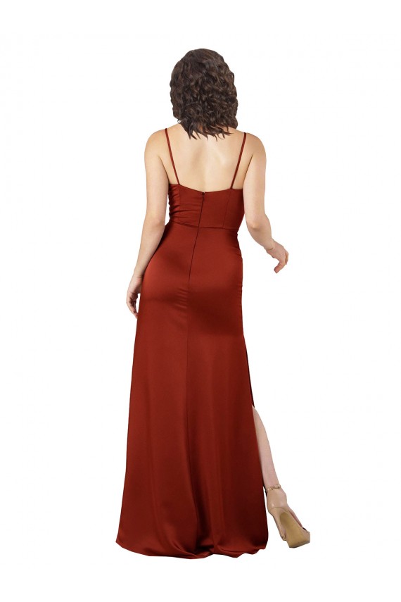 Floor-Length Formal Silky Satin Bridesmaid Dress / Prom Dress with Skirt Slit for Sale