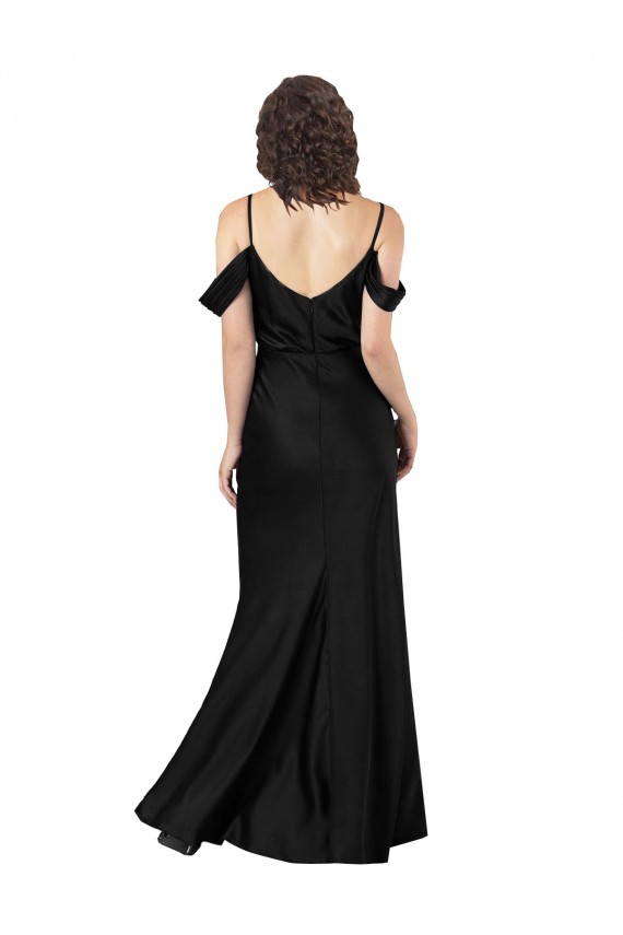 Off the Shoulder Sleeves Formal Silky Satin Bridesmaid Dress / Prom Dress with Skirt Slit for Sale
