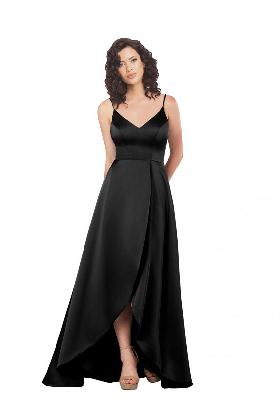 High Low V-Neckline Formal Silky Satin Tulip Bridesmaid Dress / Prom Dress with Wrap Skirt for Sale