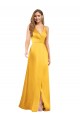 Halter A-Line Formal Silky Satin Bridesmaid Dress / Prom Dress with V-Neckline and Slit for Sale