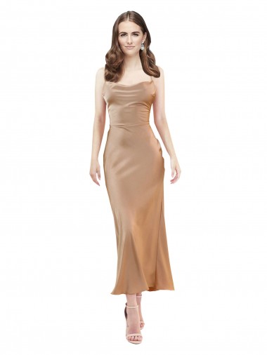 Cowl Neck Formal Silky Satin Midi Length Bridesmaid Dress / Cocktail Prom Dress Low Back for Sale