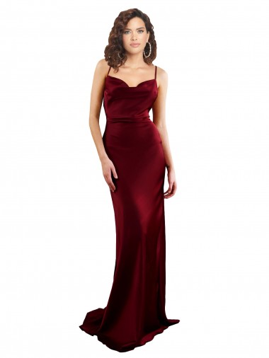 Cowl Neck Long Criss Cross Open Back Formal Silky Satin Bridesmaid Dress / Prom Dress for Sale