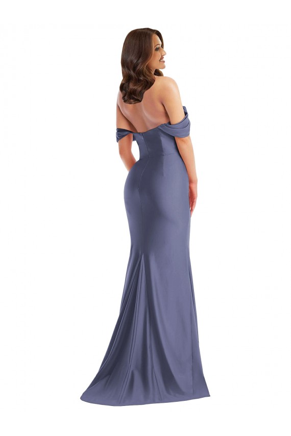 Off the Shoulder Corset Formal Silky Satin Mermaid Bridesmaid Dress / Prom Dress with Side Slit for Sale
