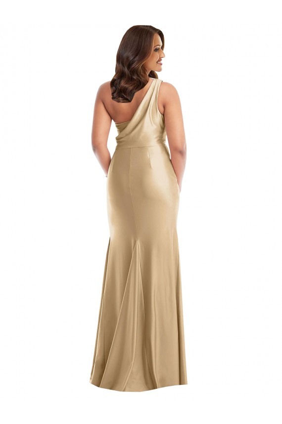 One Shoulder Asymmetrical Cowl Back Formal Silky Satin Mermaid Bridesmaid Dress / Prom Dress for Sale