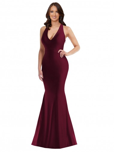 Plunge Neckline Cutout Low Back Formal Silky Satin Mermaid Bridesmaid Dress / Prom Dress for Sale