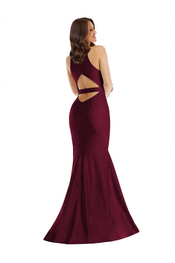 Plunge Neckline Cutout Low Back Formal Silky Satin Mermaid Bridesmaid Dress / Prom Dress for Sale