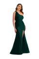 Cascading Bow One Shoulder Formal Silky Satin Mermaid Bridesmaid Dress / Prom Dress with Front Slit for Sale