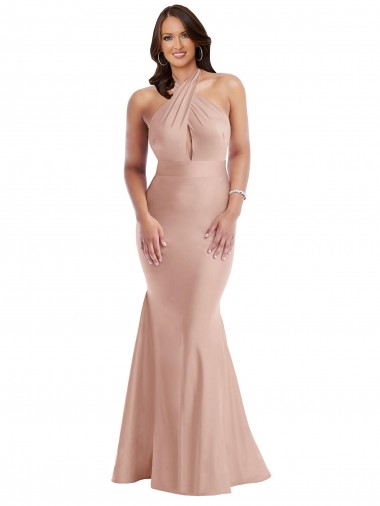 Criss Cross Halter Open Back Formal Silky Satin Mermaid Bridesmaid Dress / Prom Dress for Sale