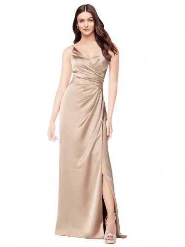 Formal Silky Satin Bridesmaid Dress / Prom Dress with Draped Surplice Bodice for Sale