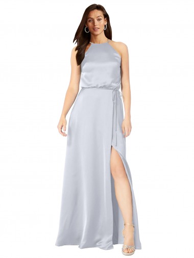 Halter Neck Formal Silky Satin Bridesmaid Dress with Strappy Back for Sale