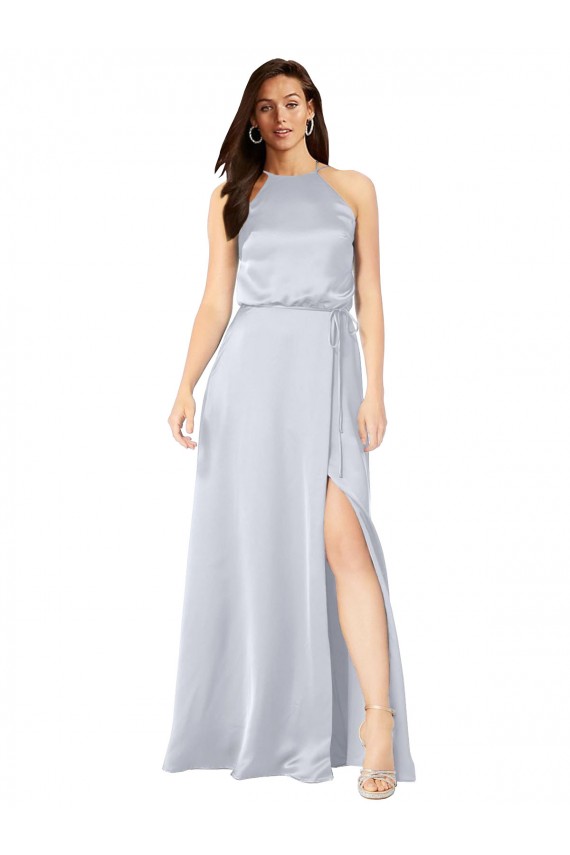 Halter Neck Formal Silky Satin Bridesmaid Dress with Strappy Back for Sale