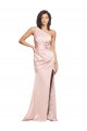 Full Length Ruched Formal Silky Satin Bridesmaid Dress / Prom Dress with Low Back and High Split for Sale