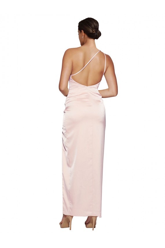 One Shoulder Full Length Long Silky Satin Bridesmaid Dress / Prom Dress with Thigh Split for Sale