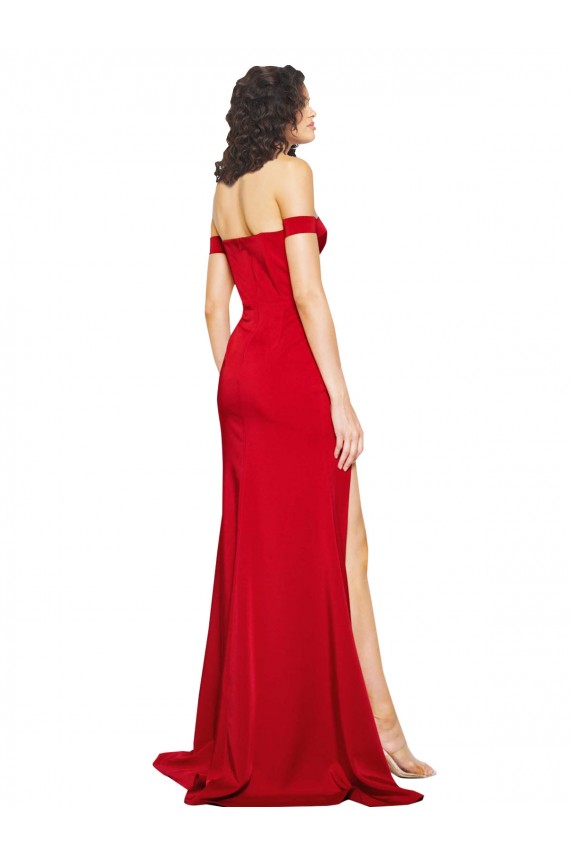 Off the Shoulder Sweetheart Bustier Style Formal Silky Satin Bridesmaid Dress / Prom Dress with Side Split for Sale