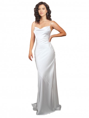 Simple Sweep Train Low Back Tie Cowl Neck Long Silky Satin Beach Wedding Dress for Sale