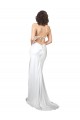 Simple Sweep Train Low Back Tie Cowl Neck Long Silky Satin Beach Wedding Dress for Sale