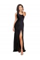 Full Length One Shoulder Ruffled Long Formal Silky Satin Bridesmaid Dress / Prom Dress with High Slit for Sale