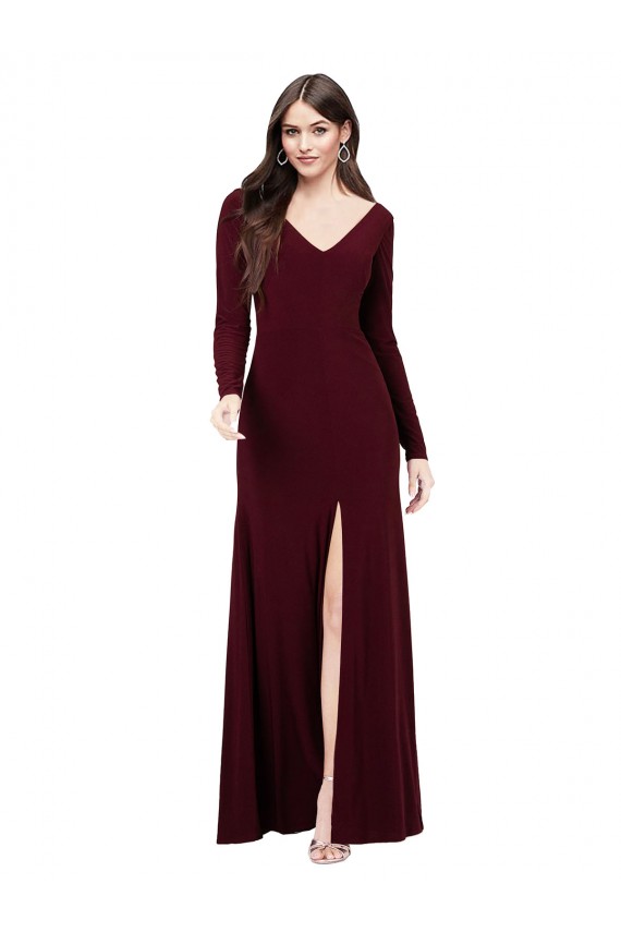 Long Sleeves Spandex Bridesmaid Gown with Front Slit for Sale