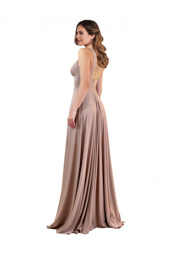 Long A-Line Plunge V-Neckline Formal Spandex Bridesmaid Dress / Prom Dress with Slit for Sale