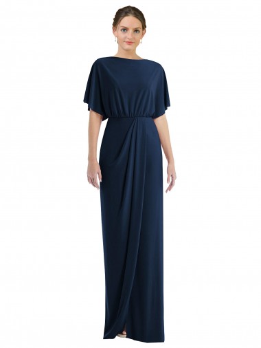 Open Back Short Sleeves Draped Tulip Skirt Maxi Spandex Bridesmaid Dress / Prom Dress for Sale
