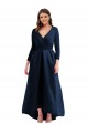 Long Sleeves Wrapped Formal Spandex Bridesmaid Dress / Prom Dress with High Low Full Skirt and Pockets for Sale