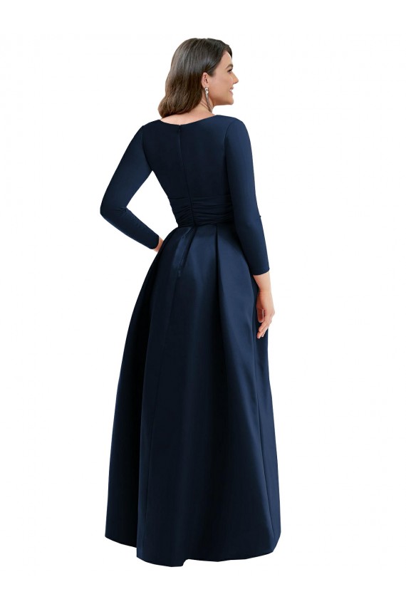 Long Sleeves Wrapped Formal Spandex Bridesmaid Dress / Prom Dress with High Low Full Skirt and Pockets for Sale