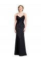 Long Chiffon Bridesmaid Dress / Prom Dress with Lace Bodice and Curved V-Neckline for Sale