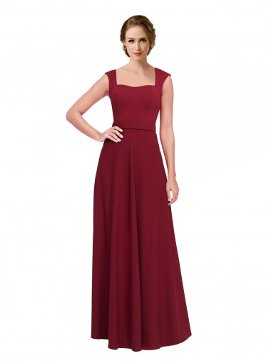 Square Neck Subtle Cap Sleeeves Crepe Bridesmaid Dress / Prom Dress for Sale