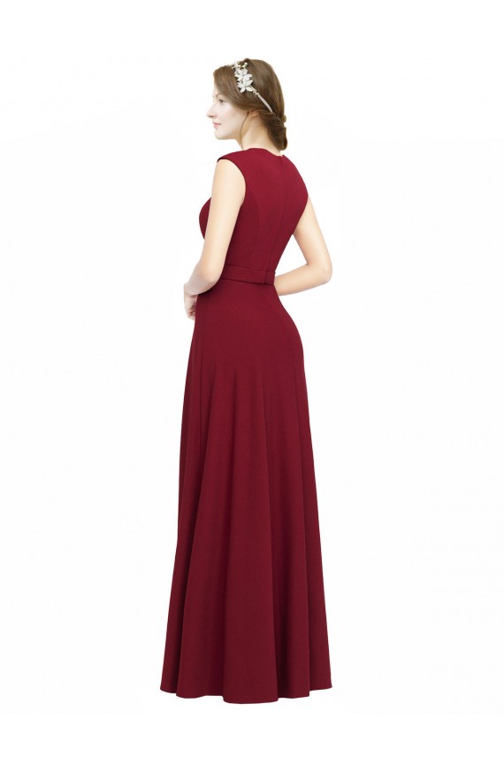 Square Neck Subtle Cap Sleeeves Crepe Bridesmaid Dress / Prom Dress for Sale