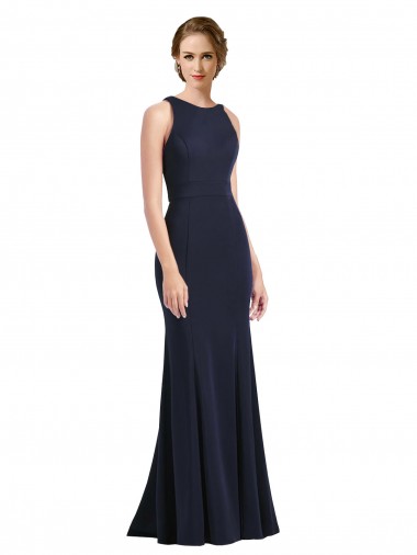 High Neck Sheath Long Crepe Bridesmaid Dress / Prom Dress for Sale