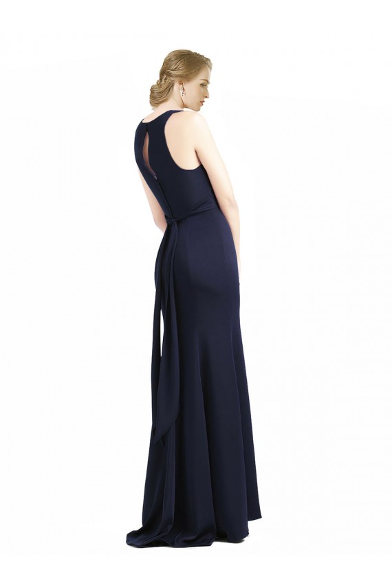 High Neck Sheath Long Crepe Bridesmaid Dress / Prom Dress for Sale