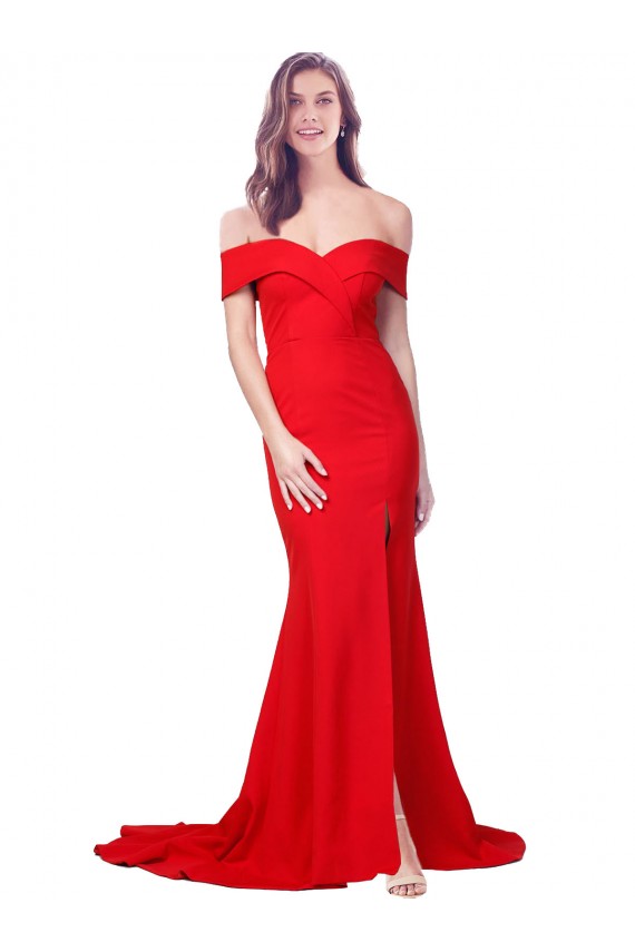 Criss Cross Full Length Long Formal Crepe Bridesmaid Dress / Prom Dress with Side Split for Sale