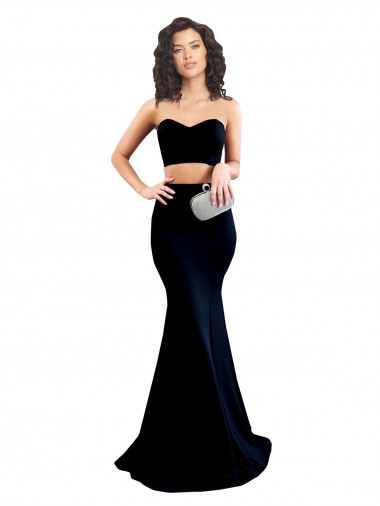Two Piece High Neck Formal Crepe Bridesmaid Dress / Prom Dress for Sale