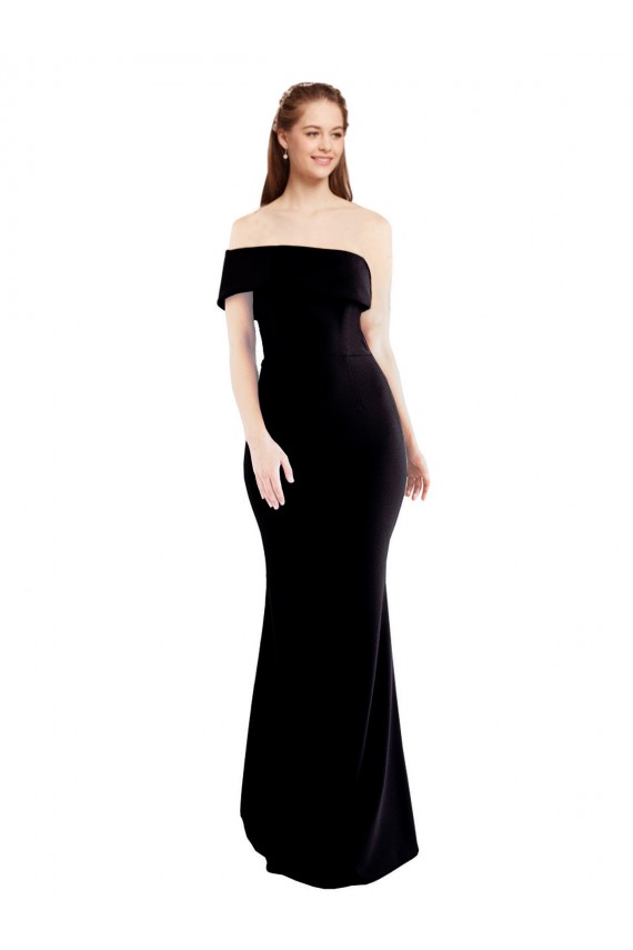 Asymmetrical Draped Off the Shoulder Banded Formal Crepe Bridesmaid Dress / Prom Dress for Sale