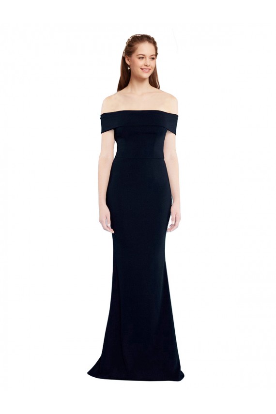 Off the Shoulder Fitted Formal Crepe Bridesmaid Dress / Prom Dress with Back Cut Out for Sale
