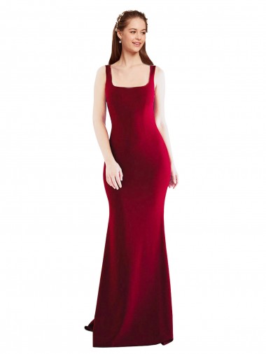 Square Neckline and Backline Fitted Formal Crepe Bridesmaid Dress / Prom Dress for Sale