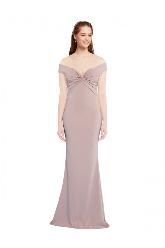 Knotted Off the Shoulder Formal Crepe Bridesmaid Dress / Prom Dress with Cut-Out Back for Sale