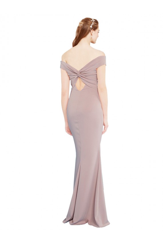 Knotted Off the Shoulder Formal Crepe Bridesmaid Dress / Prom Dress with Cut-Out Back for Sale