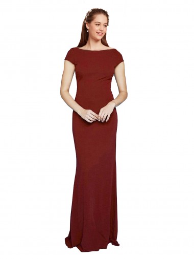 Cap Sleelves Mermaid Formal Crepe Bridesmaid Dress / Prom Dress Keyhole Back for Sale